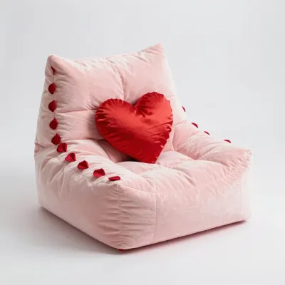 Pink Beanbag Chair with Red Heart Pillow - Furniture - AI generated image