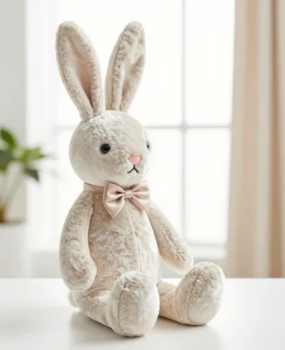 Velvet Bunny with Bow by Window - Plush - AI generated image