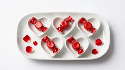 Heart-Shaped Candies with Rose Petals on White Tray - Food - AI generated image