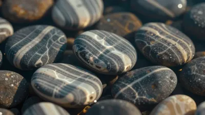 Striped Stones Glistening in Dappled Light - Natural - AI generated image