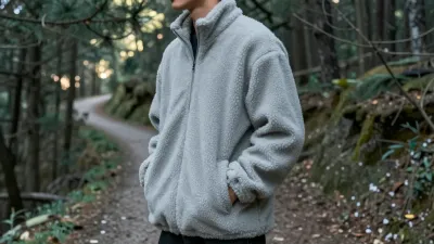 Person in Fleece Jacket on Forest Trail - Fashion - AI generated image