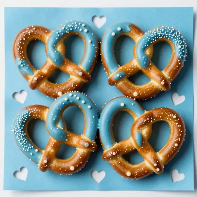 Blue-Glazed Pretzel Twists with White Sugar Crystals - Food - AI generated image