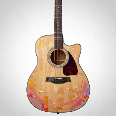 Acoustic Guitar with Abstract Paint Splashes - Music - AI generated image