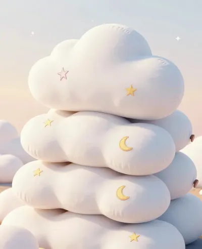 Cloud Pillows Stacked with Golden Stars and Moons - Furniture - AI generated image