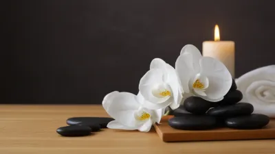 White Orchids and Black Stones Serenity - Flowers - AI generated image