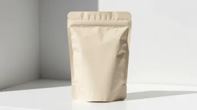 Beige Pouch Standing on White Surface - Packaging - AI generated image