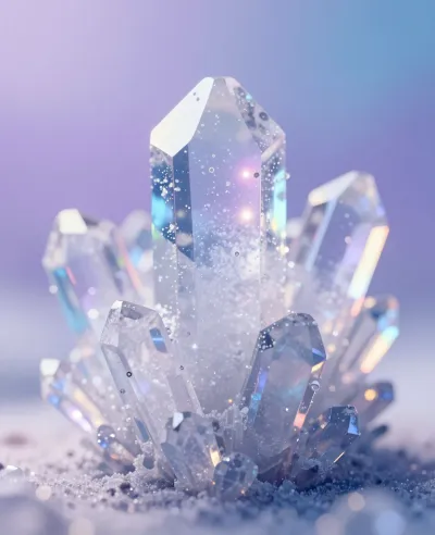 Iridescent Ice Crystals Glistening in Pastel Sky - Crystal - AI generated image