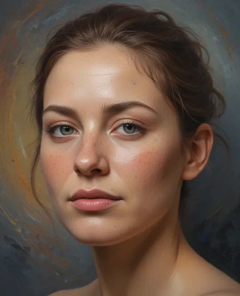 Impasto Portrait of Young Woman Gazing Directly - Portrait - AI generated image