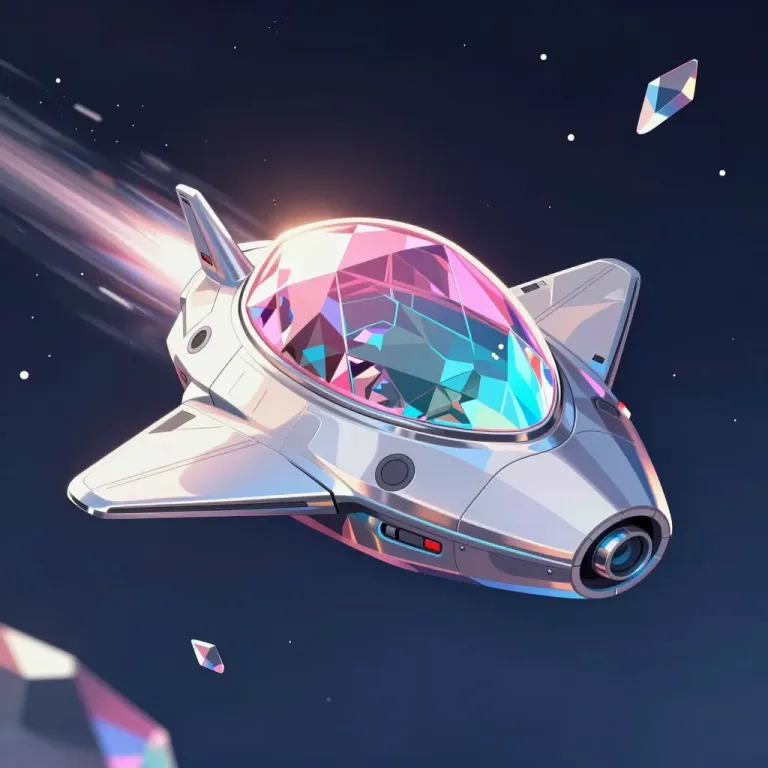 Crystal-Mini-Spaceship Hovering in Starry Space - Science Fiction - AI generated image