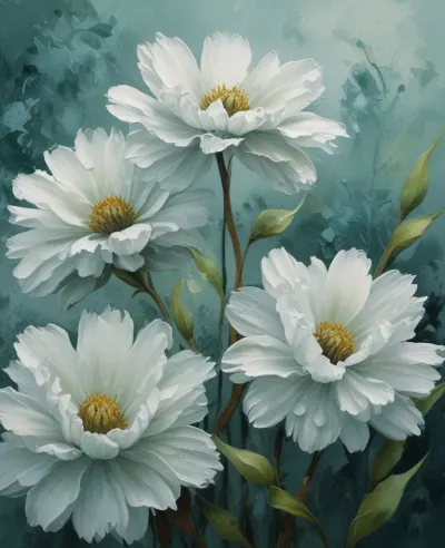 White Peonies with Impasto Texture - Flowers - AI generated image