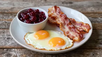 Fried Eggs with Bacon and Berry Compote - Food - AI generated image