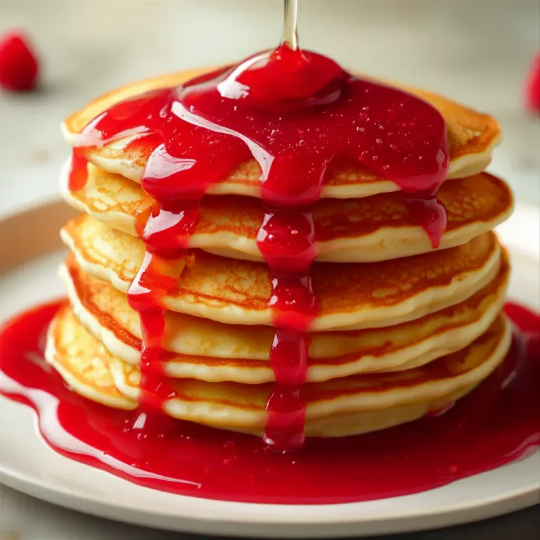 Golden Pancake Stack with Raspberry Coulis - Food - AI generated image