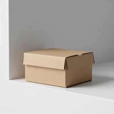 Rough Kraft Paper Box in Soft Light Corner - Packaging - AI generated image