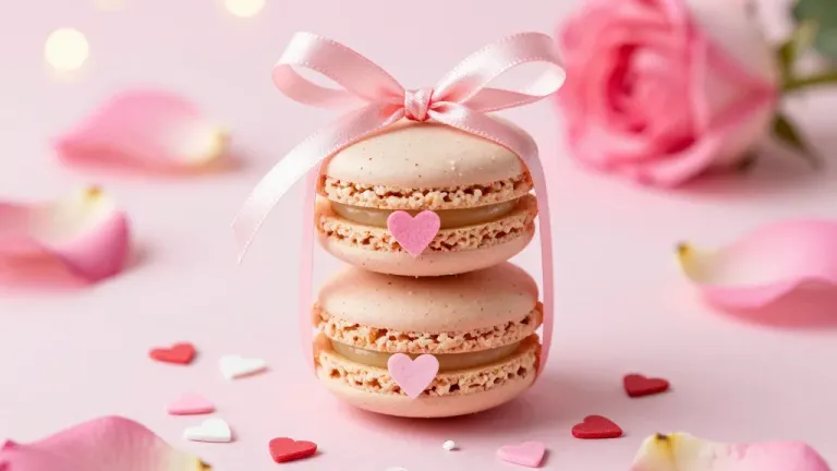 Stack of Macarons with Pink Ribbon Bows - Food - AI generated image