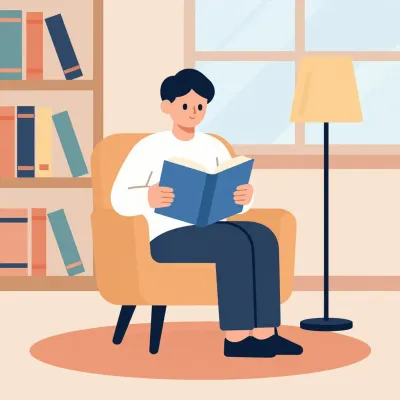 Young Man Reading in Plush Armchair - People - AI generated image