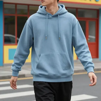 Pastel-Blue Hoodie on Urban Street - Fashion - AI generated image