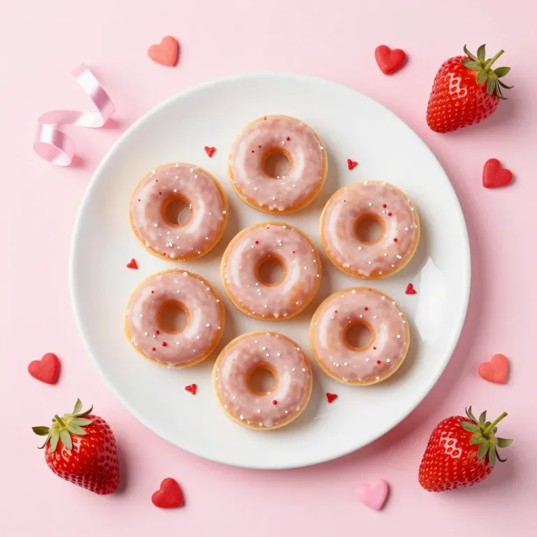 Mini Donuts with Pink Glaze on White Plate - Food - AI generated image
