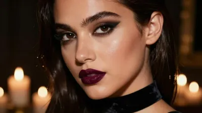 Glamorous Woman with Glossy Hair and Matte Lipstick - Portrait - AI generated image