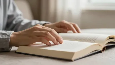 Hands Pausing on Book Page - Hands - AI generated image