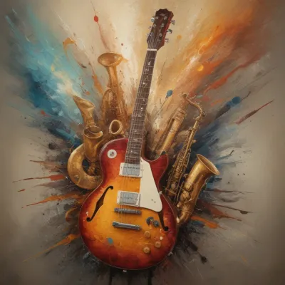 Electric Guitar and Brass Instruments Dynamic Arrangement - Music - AI generated image