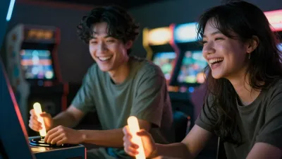 Arcade Friends Laughing at Game - People - AI generated image