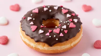 Chocolate Ganache-Dipped Donut with Heart Sprinkles - Food - AI generated image