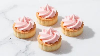 Mini Tarts with Pink Frosting on Marble - Food - AI generated image