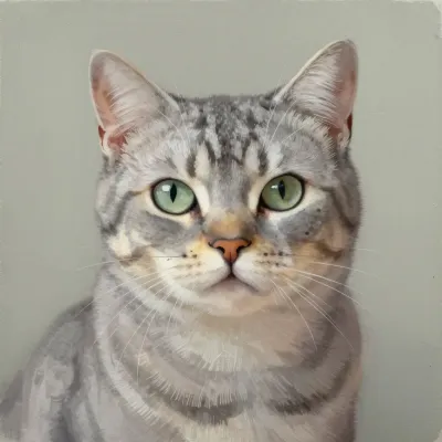 Tabby Cat Staring with Green Eyes - Animal - AI generated image