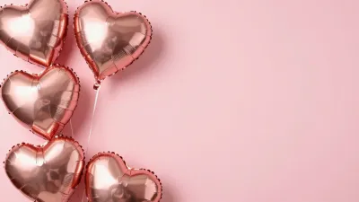 Rose-Gold Heart Balloons on Blush-Pink Background - Event - AI generated image