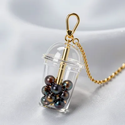 Boba Cup Charm with Glossy Pearls - Jewelry - AI generated image