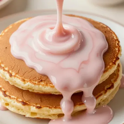 Strawberry Swirl Cream on Golden Pancakes - Food - AI generated image