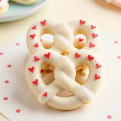 Sugar-glazed Pretzel Hearts with Red Hearts - Food - AI generated image