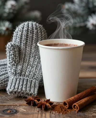 Steaming Cocoa with Knitted Mittens - Food - AI generated image