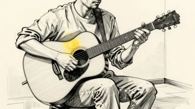Acoustic Guitar Player in Soft Lighting - Music - AI generated image