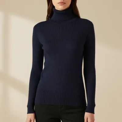 Navy-blue Turtleneck Sweater Soft Knit - Fashion - AI generated image