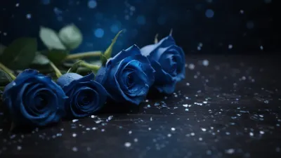 Midnight-blue Roses Glistening with Dew - Flowers - AI generated image