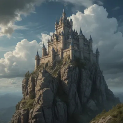 Weathered Castle on Rocky Cliff - Architecture - AI generated image