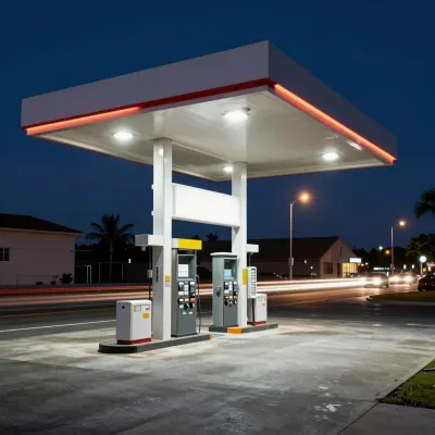 Gas Station Canopy at Twilight - Urban - AI generated image