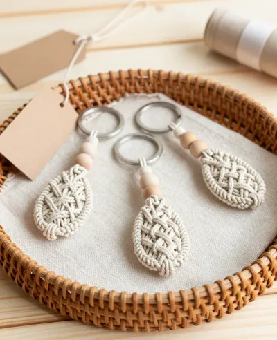 Macrame Keychain Set with Wooden Beads - Accessories - AI generated image