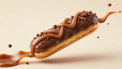 Chocolate Eclair with Cascading Glazes - Food - AI generated image