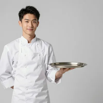 Chef Presenting Silver Platter - People - AI generated image