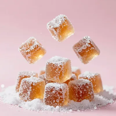 Frosted Candy Cubes Falling in Soft Pink Light - Food - AI generated image