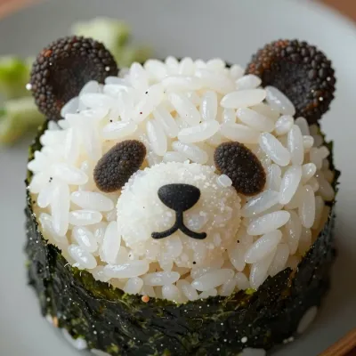 Sticky Rice Bear Face on Seaweed - Food - AI generated image