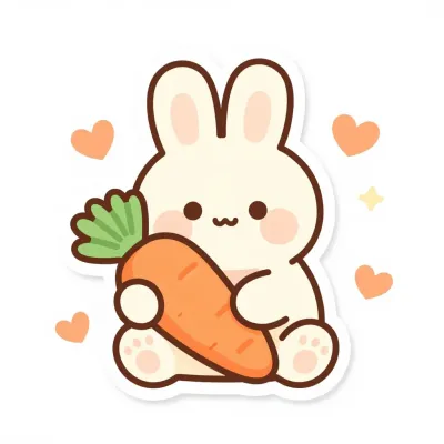 Cute Bunny Holding Carrot with Hearts - Animals - AI generated image