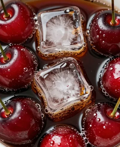 Cherries and Ice Cubes in Cola - Food - AI generated image