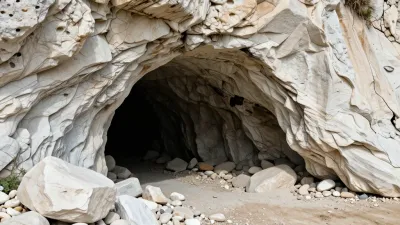 Rough Limestone Cave Entrance Framed by Rocks - Architecture - AI generated image