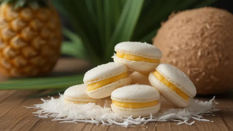 Stacked Coconut Macarons with Yellow Filling - Food - AI generated image