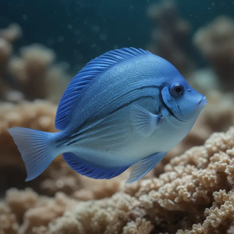 Glass-blue Tang Fish Gliding Through Coral - Aquatic Life - AI generated image
