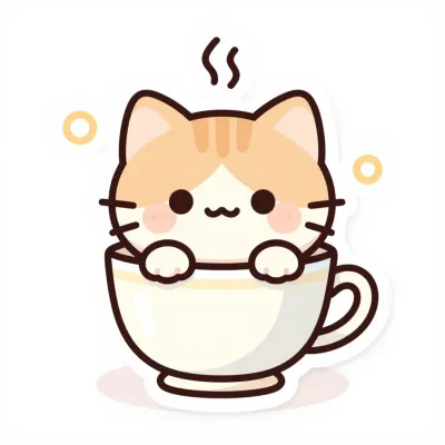 Kitten Hugging Teacup with Steam - Animals - AI generated image
