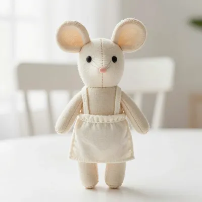 Handmade Mouse Doll with Apron in Soft Light - Doll - AI generated image